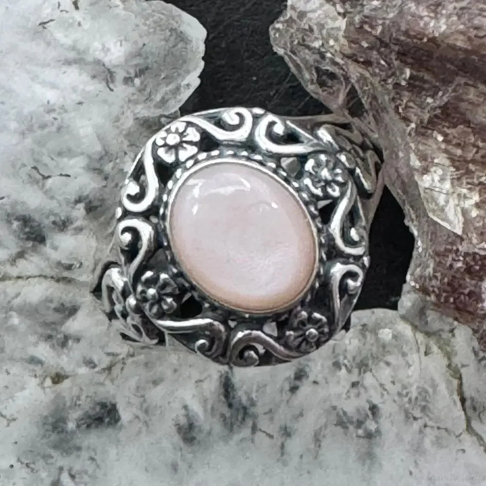 Carolyn Pollack Sterling Oval Pink Mother of Pearl Decorated Ring Sz 9 For Women